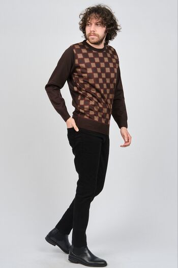 Pelikan Men's Patterned Crew Neck Sweater 1577328 Brown