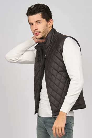 daynax Men's Pocket Detailed Diamond Patterned Vest 492901 Smoked