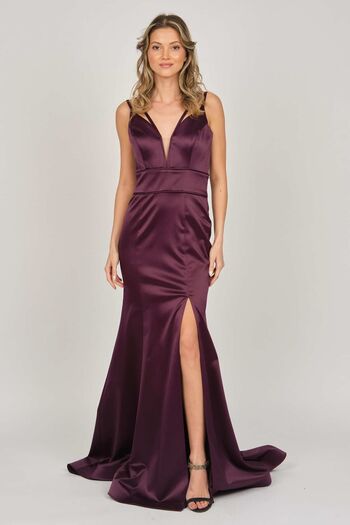 ŞEREF VURAL Women's Satin Strap Evening Dress 5437771 Plum