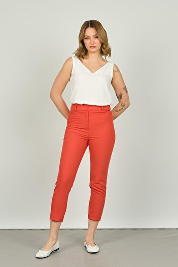 F&A Textile Women's Ankle Length Slim Fit Pants 7410 Coral