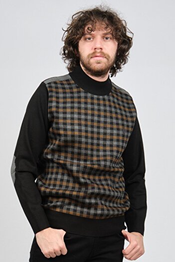 Pelikan Men's Patterned Elbow Detailed Half Fisherman Sweater 1577709 Camel