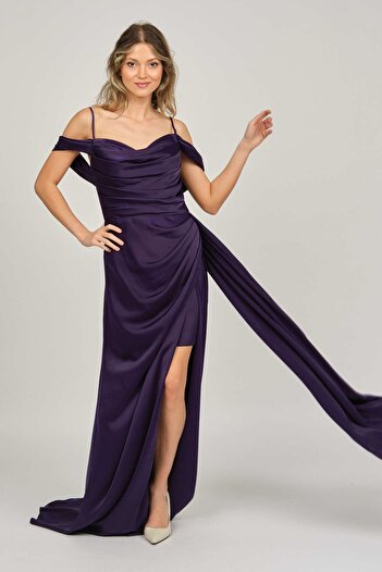 Saygın Women's Rope Strap Long Evening Dress0992449 Navy Blue