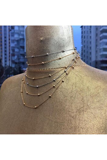 pop up store Gümüş Ve Altın Sarısı Top Detay Çoklu Zincir Kolye