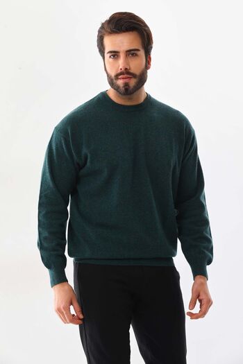 San&Fa Sanfa Men's Crew Neck Pure Wool Sweater 4114 Green