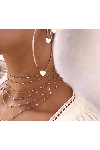 pop up store Gümüş Ve Altın Sarısı Top Detay Çoklu Zincir Kolye