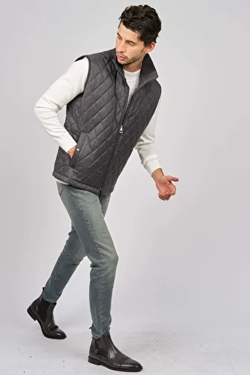 daynax Men's Pocket Detailed Diamond Patterned Vest 492700 Smoked