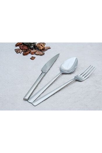 Gökdil Asya Silver 36 Piece Simple Fork & Spoon & Knife Dinner Set for 12 People