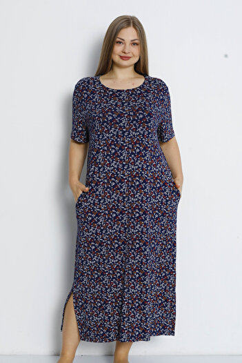 İntensive Plus Size Pocketed Viscose Maxi Dress - Short Sleeve