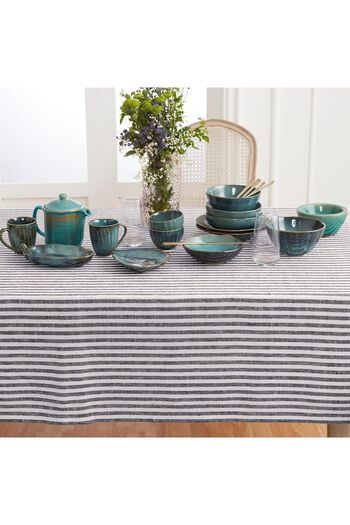 EVYA 100% Cotton Yarn Dyed Striped Tablecloth 160x220 cm Kitchen Living Room Tablecloth