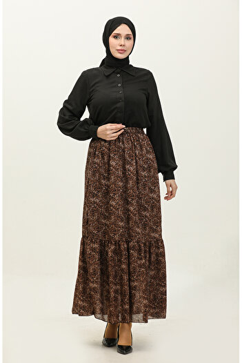 sefamerve Brown Voile Skirt 0343-01 - Gathered