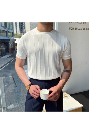 COMBİNE MİCHAİL White Bicycle Collar Knitwear Men's T-shirt