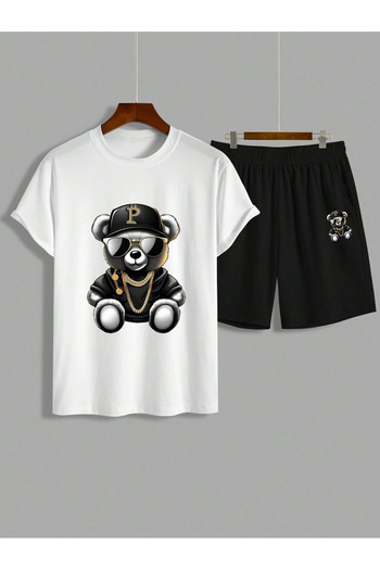 Mella&Co Men's T-Shirt and Shorts Set - Printed, Crew Neck