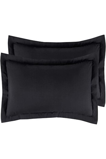 EVYA Soft Textured Skin Friendly 100% Cotton Black Flounce Edge Pillow Case 50X70 cm 2 Pieces Decorative