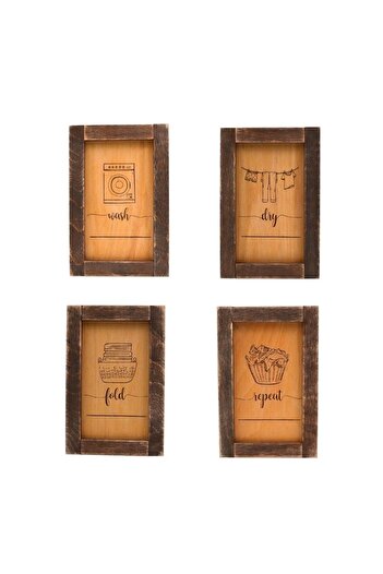 t tun's woods Set of 4 Wooden Boards - Wash, Dry, Fold, Repeat - 24X16 cm