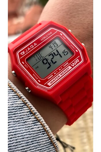 Jaga Red Silicone Band, Waterproof (Suitable for Pool, Marine Use) Digital Women's Wristwatch