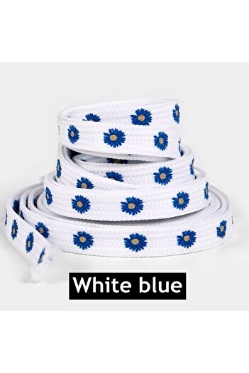 Butik Junisteps Blue Flower Patterned White Children's Shoelaces