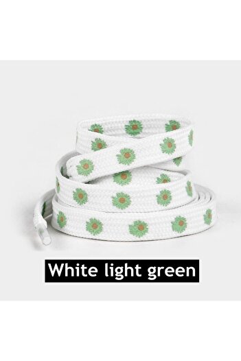 Butik Junisteps Light Green Floral Patterned White Children's Shoelaces