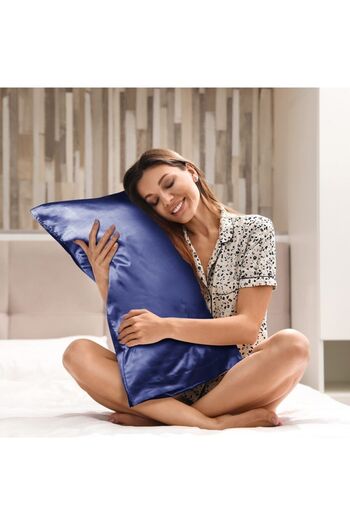 EVYA Navy Blue Silk Satin Pillowcase Set of 2 Anti-Sweat Odorless Suitable for Curly Hair Skin Friendly