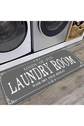 Else Dekor Else Gray Laundry Dryer Shower Front Non-Slip Washable Bath Mat Carpet 60x140cm