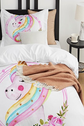 Else Dekor Unicorn Horse Patterned Single Children's Duvet Cover Set Without Sheets