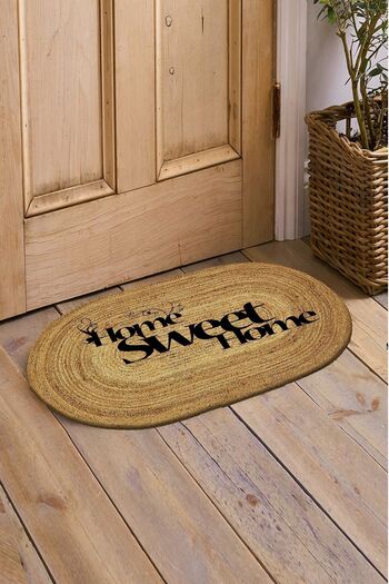Else Dekor Home Sweet Double Sided Hand Knitted Jute Oval Interior and Exterior Door Mat