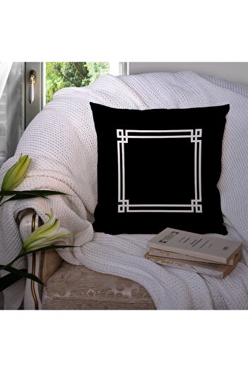 Else Dekor Black and White Striped Printed Patterned Digital Printed Throw Pillow Cover