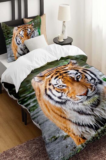 Else Dekor Cotton Satin Children's Duvet Cover - River Tiger Pattern, Single Set