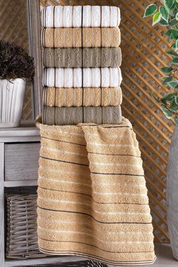 BİNNUR HOME Gold 50x90 Cm 6-Piece Antibacterial Hand and Face Towel| Cotton
