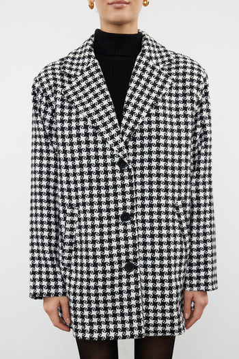 Trendyol Collection Oversize Black Wool Houndstooth - Wide Cut Coat TWOAW25KB00015
