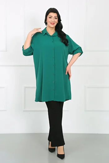 By Alba Collection Emerald Green Dubai Fabric Large Size Tunic