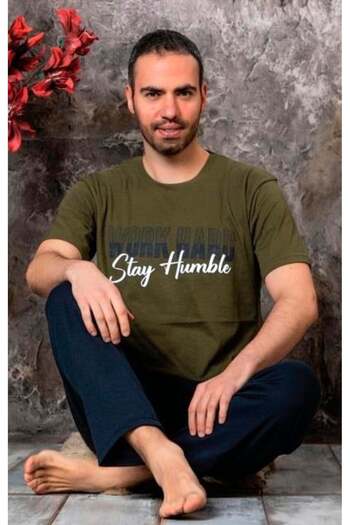 CALİA Men's Crew Neck Single Jersey Printed Short Sleeve Pajama Set