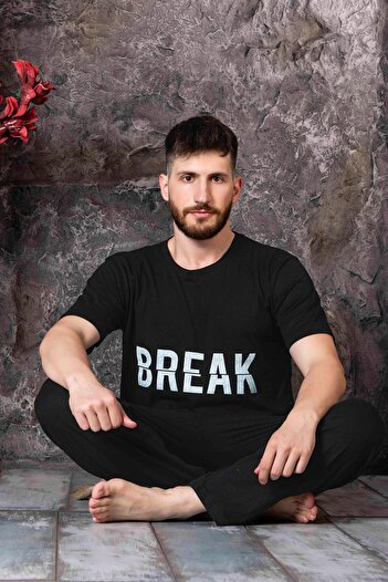CALİA Men's Crew Neck Single Jersey Printed Short Sleeve Pajama Set