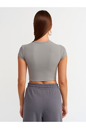 Dilvin Γυναικείο Body Fitted Crop Top-γκρι 30936