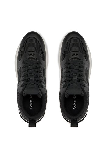 Calvin Klein Erkek Marka Logolu Bağcıklı Kaydırmaz Tabanlı Günlük Siyah Sneaker HM0HM01283-BEH