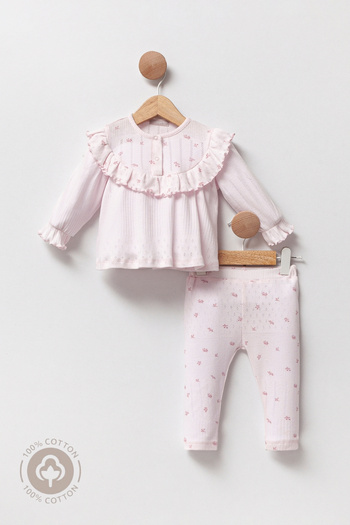 Cassiope Sweetie Girl Baby 2-Piece Set Pointel Ribbed 100% Cotton Fabric