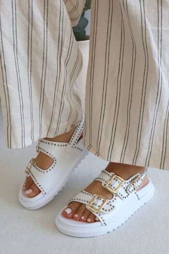 POLKA STORE Gorgeous Double-Strapped Gold Buckle Detailed Daily Comfort Women's Sandals