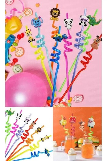Online Kapında Luxury 12 Pieces - Emoji and Colorful Cocktail Straw + 1 Cleaning Brush