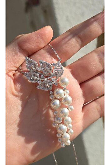 MorMajor Silver İTHAL ÇOKLU İNCİ BAGET TASARIM GÜMÜŞ KOLYE
