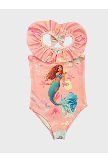ALİŞ KİDS Mermaid Patterned - Girl's Swimsuit with Cross Straps and Ruffles
