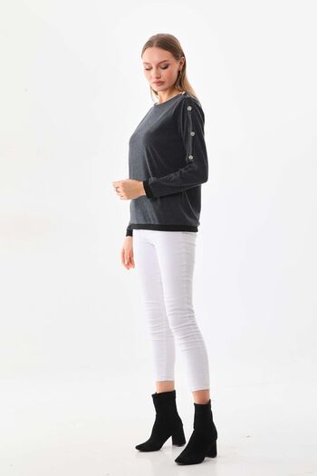 Sistas Women's Single Sleeve Button Detailed Long Sleeve Blouse 23527 Anthracite