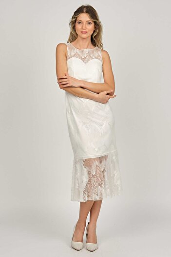 6ixty8ight Women's Lace Patterned Short Evening Dress 58156759 White