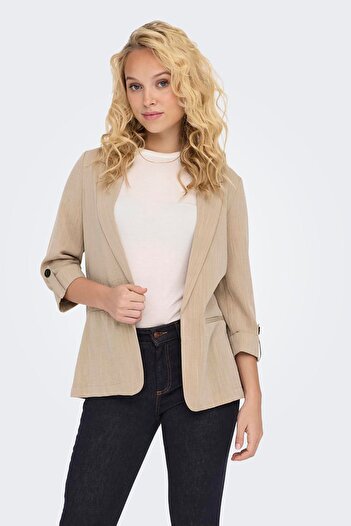 ONLY Women's Onlmarsa Long Comfortable Fit Jacket with Front Pocket Detail15308084 Beige