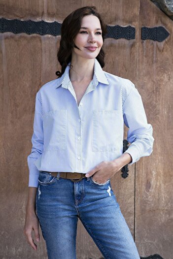 Lela Смугаста бавовняна сумішева сорочка з двома кишенями Oversize ТКАНИНА СОРОЧКА 6110359