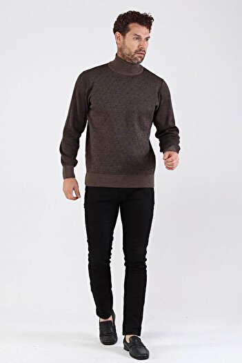 Çizgi Triko Men's Full Turtleneck Knitwear Sweater 4604e Brown