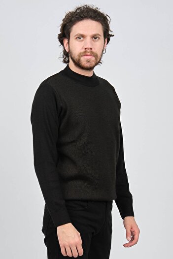 Çizgi Triko Men's Half Turtleneck Patterned Sweater 42564214 Khaki