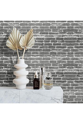 Renkli Duvarlar 70x38cm 1 Adet Kendinden Yapışkanlı Gri Tuğla Desen Duvar Kağıdı Paneli Nw24