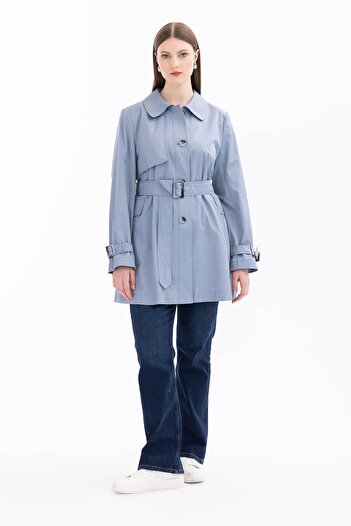 Gala-Xi Galaxi Women's Large Size Belted Sport Trench Coat 1002 Blue