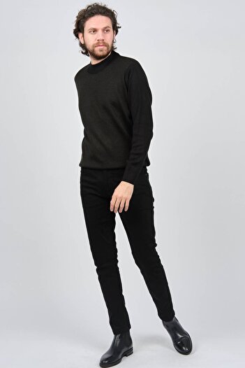 Çizgi Triko Men's Half Turtleneck Patterned Sweater 42564214 Khaki