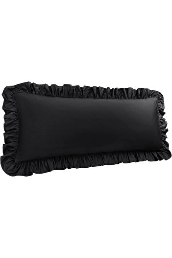 EVYA Skin Friendly Soft 100% Cotton Frilly Long Pillow Case 50X135 cm Black Maternity Decorative Case