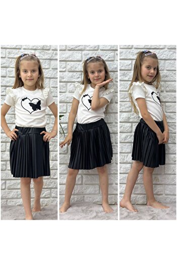 MFS Children's Set - Faux Leather, Top Fitielli Kumash, Pleated Skirt